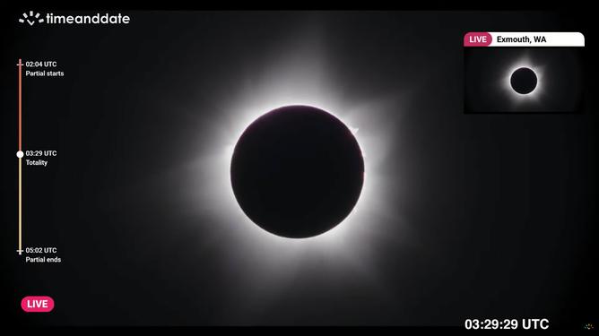 solar eclipse screenshots from the Perth Observatory live feed Perth Observatory