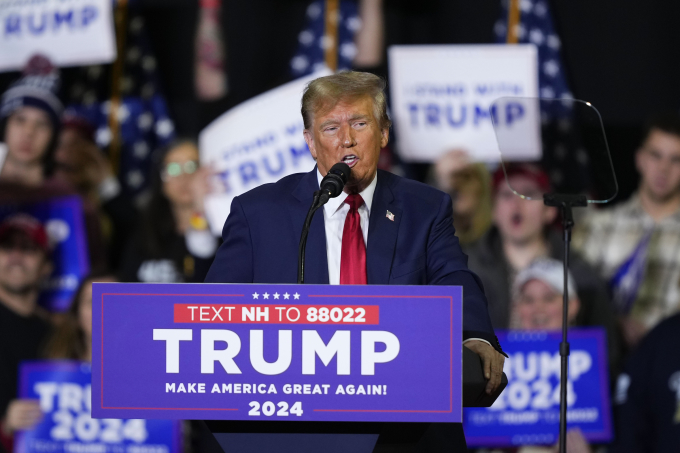 Cựu tổng thống Donald Trump tại sự kiện vận động ở Rochester, bang New Hampshire ngày 20/1. Ảnh: AP