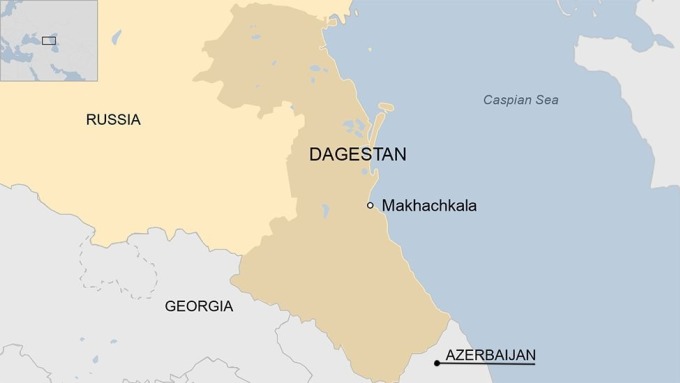 Vị trí thành phố Makhachkala, thủ phủ Cộng hòa Dagestan thuộc Nga. Đồ họa: BBC