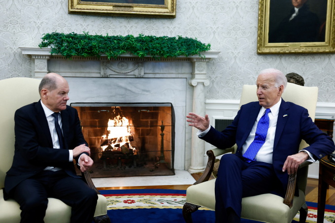 Tổng thống Mỹ Joe Biden và Thủ tướng Đức Olaf Scholz tại Nhà Trắng ngày 9/2. Ảnh: Reuters