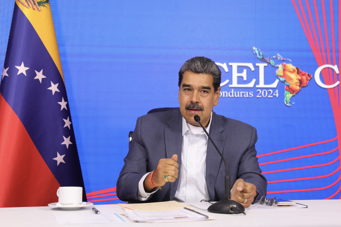 Tổng thống Venezuela Nicolas Maduro phát biểu tại hội nghị trực tuyến CELAC từ thủ đô Caracas ngày 16/4. Ảnh: AFP