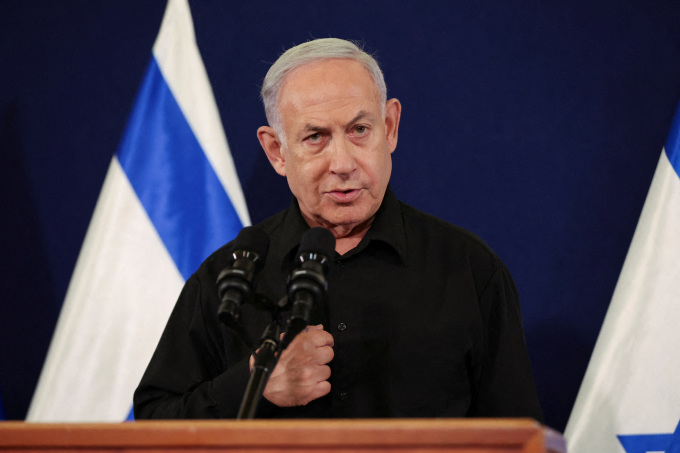 Thủ tướng Israel Benjamin Netanyahu tại cuộc họp báo ở Tel Aviv hồi tháng 10/2023. Ảnh: Reuters