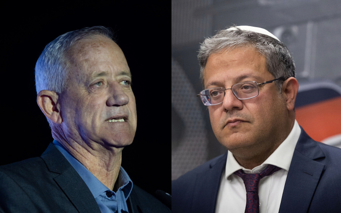 Bộ trưởng Nội các thời chiến Israel Benny Gantz (trái) và Bộ trưởng An ninh Quốc gia Itamar Ben Gvir. Ảnh: Flash90
