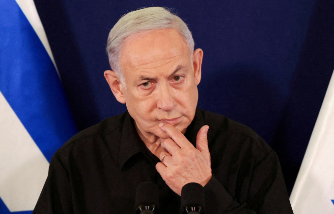 Thủ tướng Israel Benjamin Netanyahu tại cuộc họp báo ở Tel Aviv ngày 28/10/2023. Ảnh: Reuters