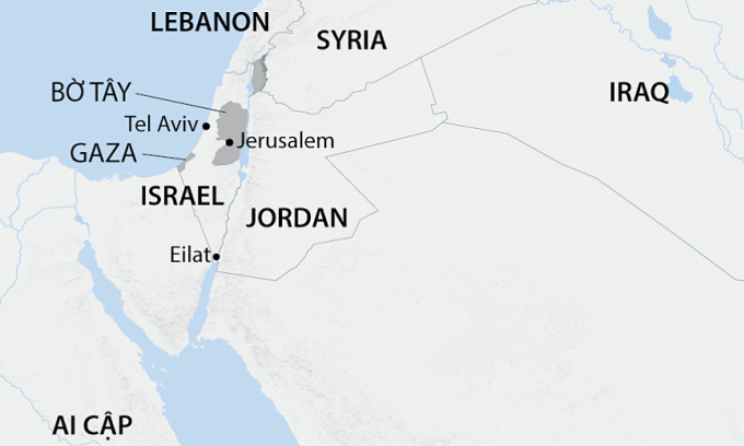 Vị trí Israel, Bờ Tây và Jordan. Đồ họa: CNN