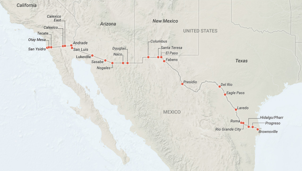 Các cửa khẩu trên biên giới Mỹ - Mexico. Đồ họa: Geopolitical Futures