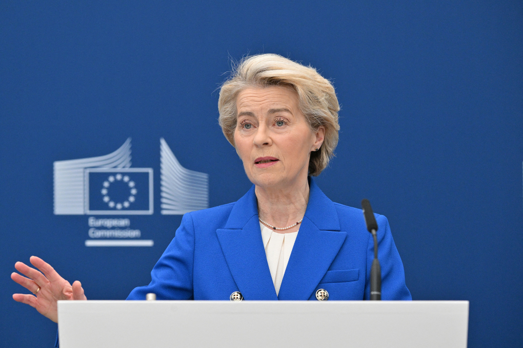 Chủ tịch EC Ursula von der Leyen họp báo tại Brussels ngày 4/3. Ảnh: AFP