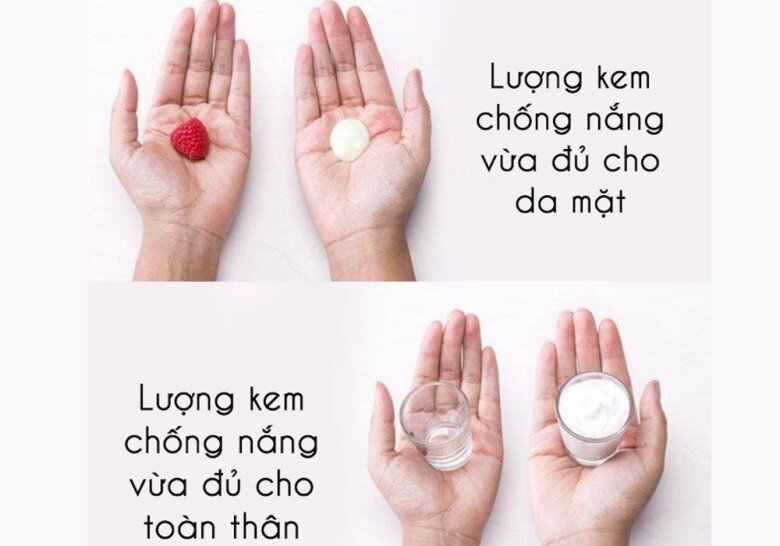 Liều lượng phù hợp khi thoa kem chống nắng.