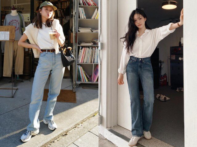 Quần jeans ống đứng là lựa chọn đơn giản nhưng vẫn giúp kéo dài chân hiệu quả. Phần ống thẳng tạo cảm giác đôi chân dài và gọn hơn. Khi phối cùng áo dáng gọn và sơ vin nhẹ, tổng thể trở nên thanh thoát mà vẫn giữ được sự thoải mái.