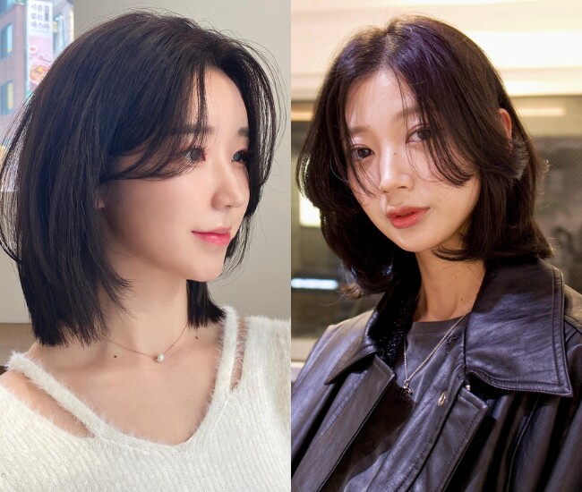 Tóc ngắn layer mái bay giúp tạo độ bồng bềnh tự nhiên, tránh tình trạng tóc ôm sát làm lộ khuyết điểm. Phần mái bay ôm hai bên giúp che má bầu bĩnh, đồng thời tạo hiệu ứng gương mặt thon gọn và thanh thoát hơn rõ rệt.