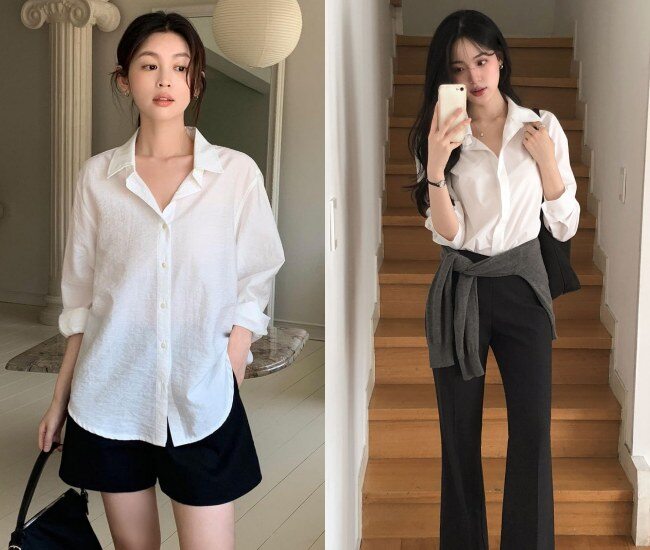 Áo sơ mi trắng là item kinh điển, dễ phối và không bao giờ lỗi mốt. Từ công sở đến dạo phố, bạn chỉ cần thay đổi cách mix là có ngay diện mạo khác. Màu trắng giúp tổng thể trông sáng sủa, thanh lịch và luôn phù hợp mọi hoàn cảnh.