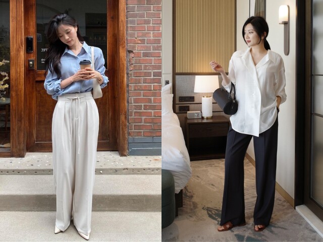 Áo sơ mi luôn là lựa chọn an toàn nhưng hiệu quả khi phối với quần ống suông. Thiết kế đơn giản, dễ mặc giúp tổng thể trông thanh lịch hơn. Chỉ cần sơ vin nhẹ hoặc xắn tay là đủ tạo điểm nhấn tinh tế, phù hợp nhiều hoàn cảnh.