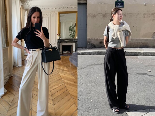 Áo thun mang đến vẻ ngoài trẻ trung nhưng vẫn giữ được sự gọn gàng khi phối cùng quần ống suông. Chọn form vừa vặn và màu sắc trung tính sẽ giúp outfit trông hiện đại hơn, phù hợp cho cả đi làm lẫn đi chơi.