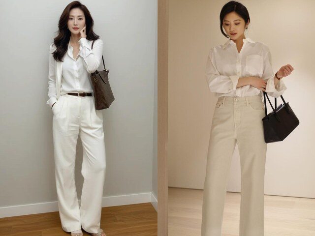 Set đồ gồm áo trắng và quần trắng mang lại cảm giác nhẹ nhàng, tinh tế. Để tránh đơn điệu, nên chọn chất liệu khác nhau hoặc thêm phụ kiện. Đây là cách phối phù hợp với những ai yêu thích phong cách tối giản nhưng vẫn muốn tạo điểm nhấn.