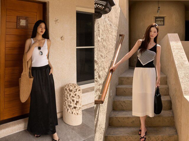 Áo hai dây khi mix cùng chân váy suông mang lại cảm giác mát mẻ và thoải mái. Thiết kế gọn giúp tổng thể trông gọn gàng hơn. Có thể khoác thêm áo ngoài để tăng tính ứng dụng, phù hợp cho những ngày hè hoặc khi đi chơi.