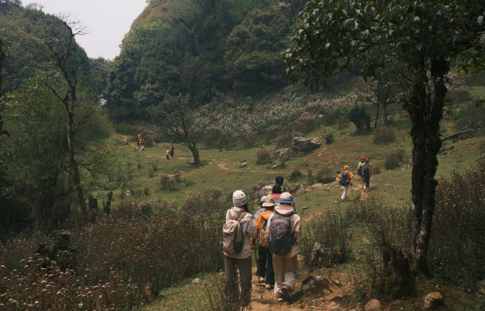 Nhóm người trẻ leo đỉnh Samu, ở Lào Cai, cao gần 3000 m so với mực nước biển. Ảnh: Q.H