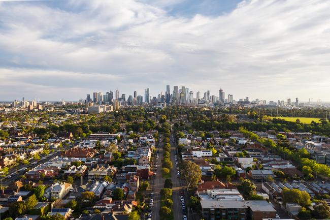 Aerial of Melbourne CBD skyline.