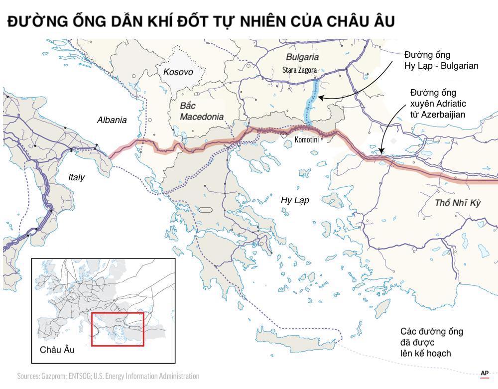 Bản đồ đường ống dẫn khí đốt tự nhiên của châu Âu. Nguồn: AP