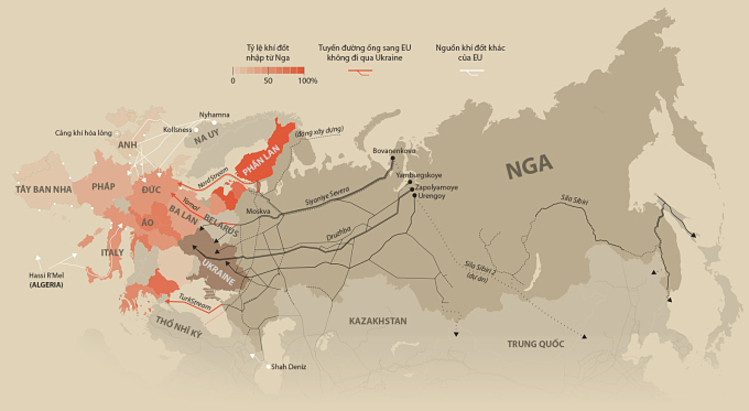 [ Những đường ống chuyển khí đốt Nga cho châu Âu. Bấm vào hình để xem chi tiết.