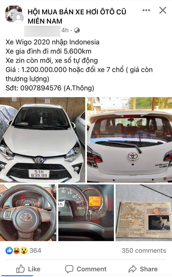 Chiếc Toyota Wigo được chào giá 1,2 tỷ đồng nhờ biển phát tài, tam hoa - Ảnh 1.