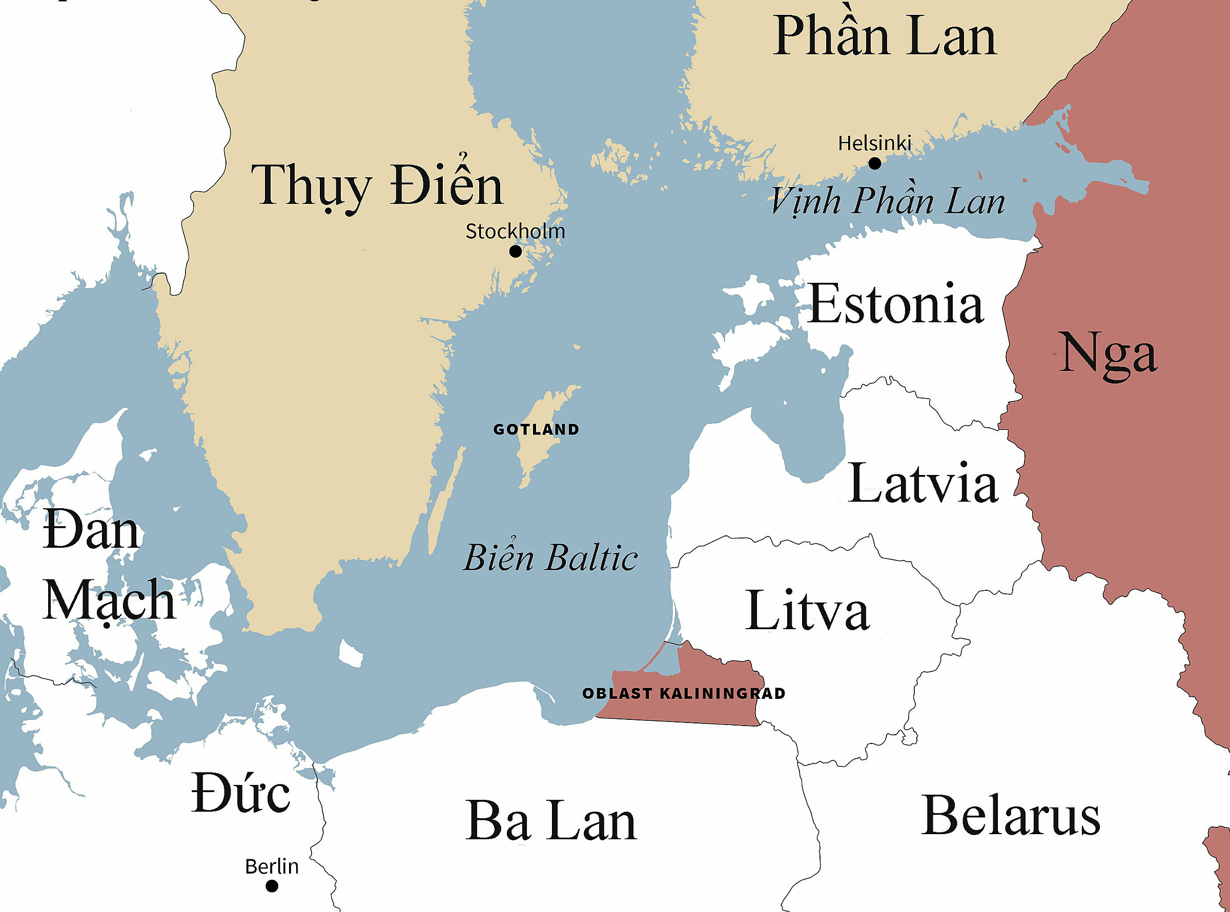 Vị trí các nước xung quanh Biển Baltic. Đồ họa: SWP.