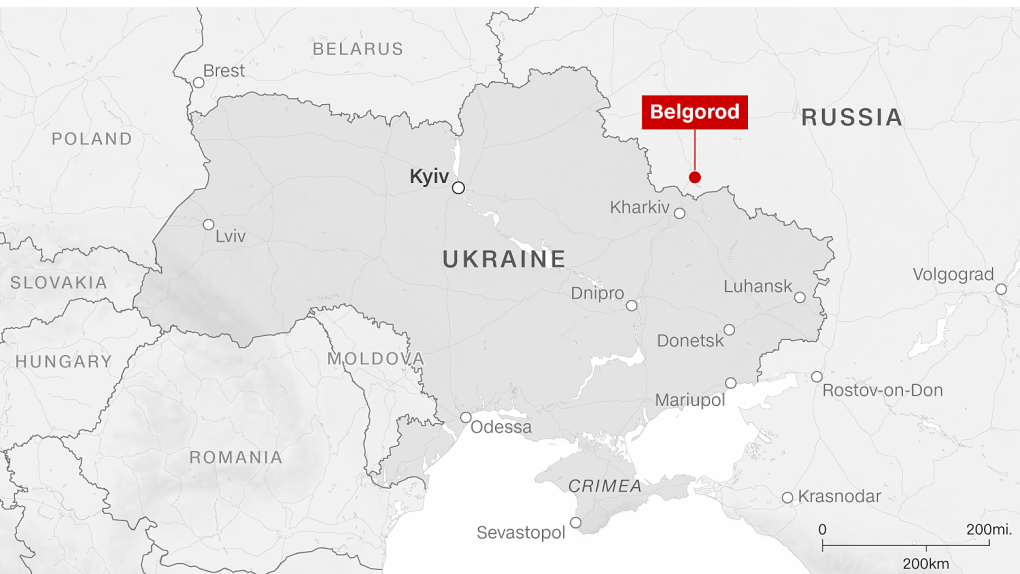 Vị trí vùng Belgorod và thành phố Kharkov (Kharkiv) của Ukraine. Đồ họa: CNN.