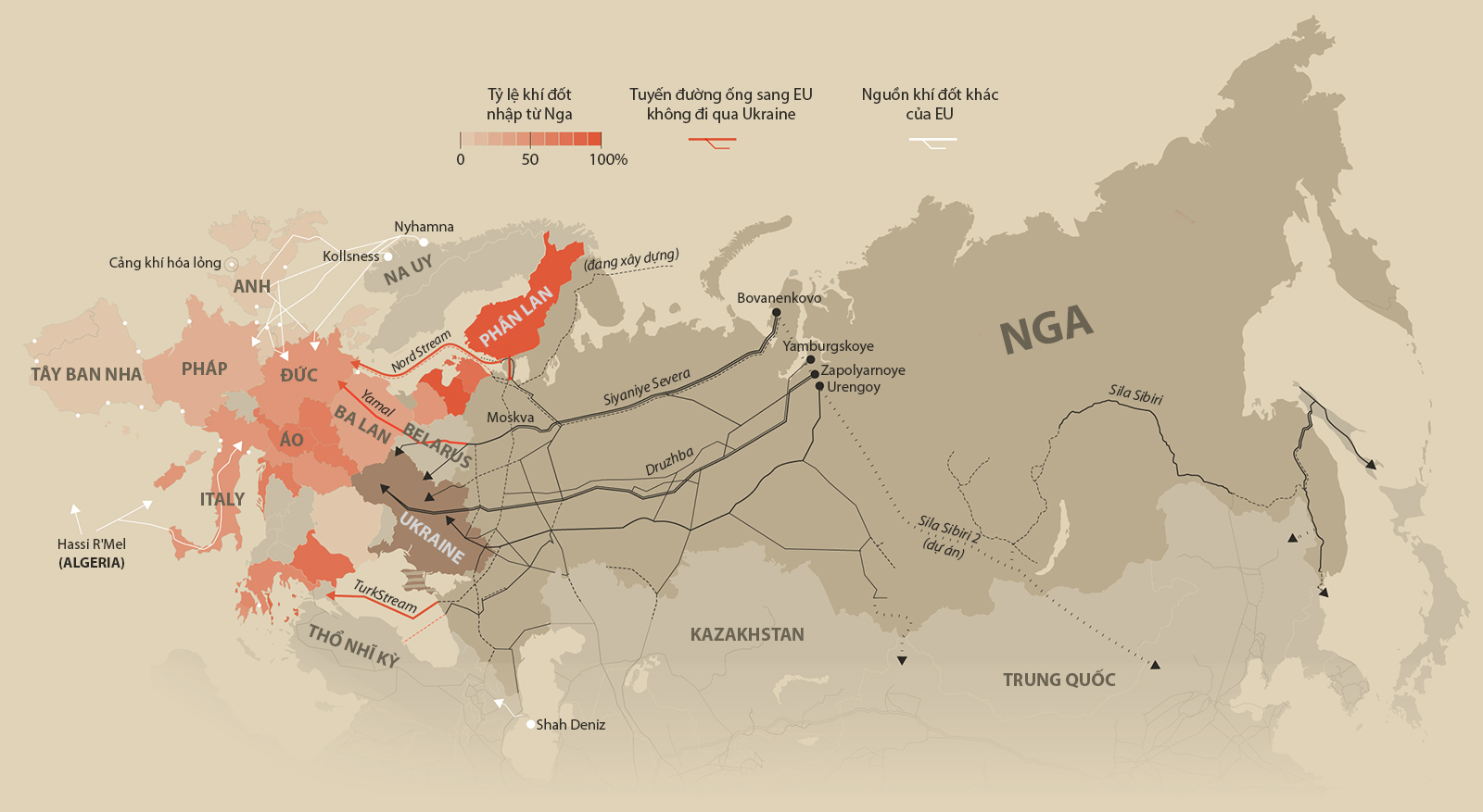 Những đường ống chuyển khí đốt Nga cho châu Âu. Bấm vào hình để xem chi tiết.