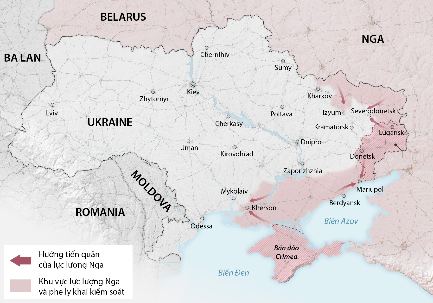 Cục diện chiến trường Ukraine sau gần ba tháng chiến sự. Đồ họa: Washington Post.