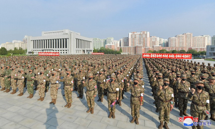 Lính quân y Triều Tiên tập kết trước khi đến Bình Nhưỡng trong ảnh công bố hôm nay. Ảnh: KCNA.