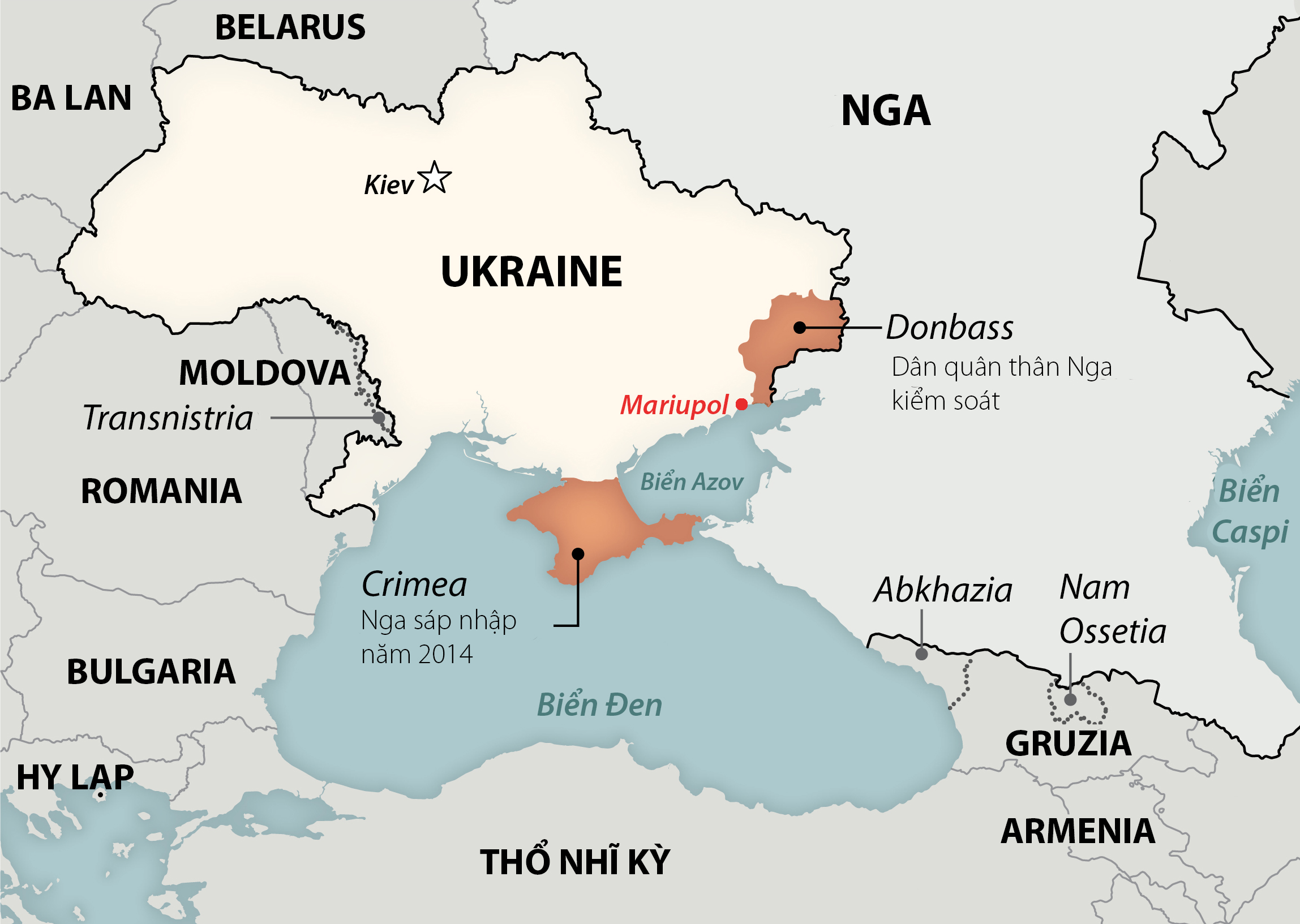 Vị trí thành phố Mariupol, nơi có nhà máy gang thép Azovstal. Đồ họa: Washington Post.