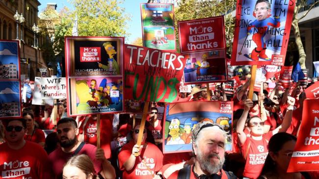 Thousands of NSW teachers staged a 24-hour strike in Sydney in early May.