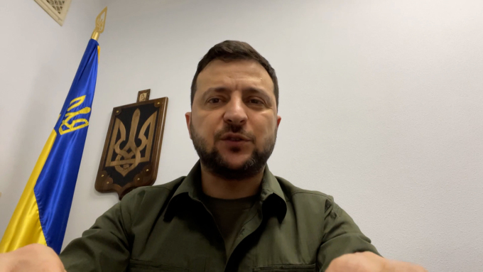 Tổng thống Ukraine Volodymyr Zelensky trong bài phát biểu qua video đêm 21/5. Ảnh: Văn phòng Tổng thống Ukraine.