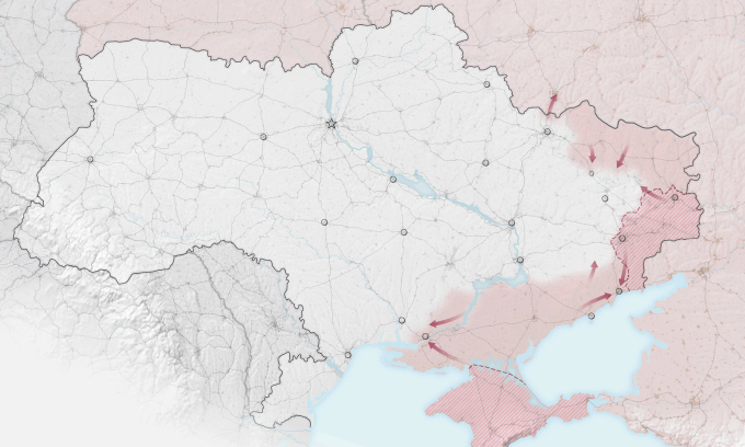 Cục diện chiến trường đông Ukraine sau hơn 80 ngày giao tranh. Bấm để xem chi tiết.