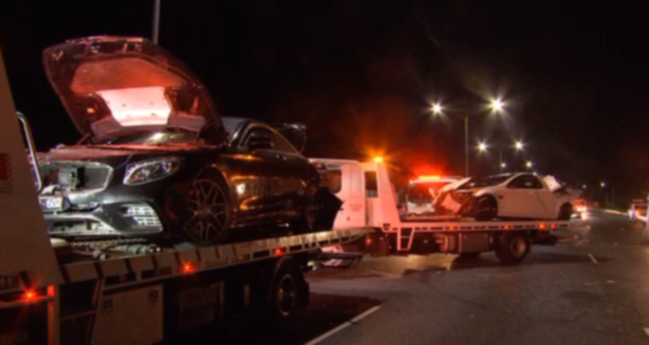 Part of the highway was closed as multiple cars were towed from the crash.