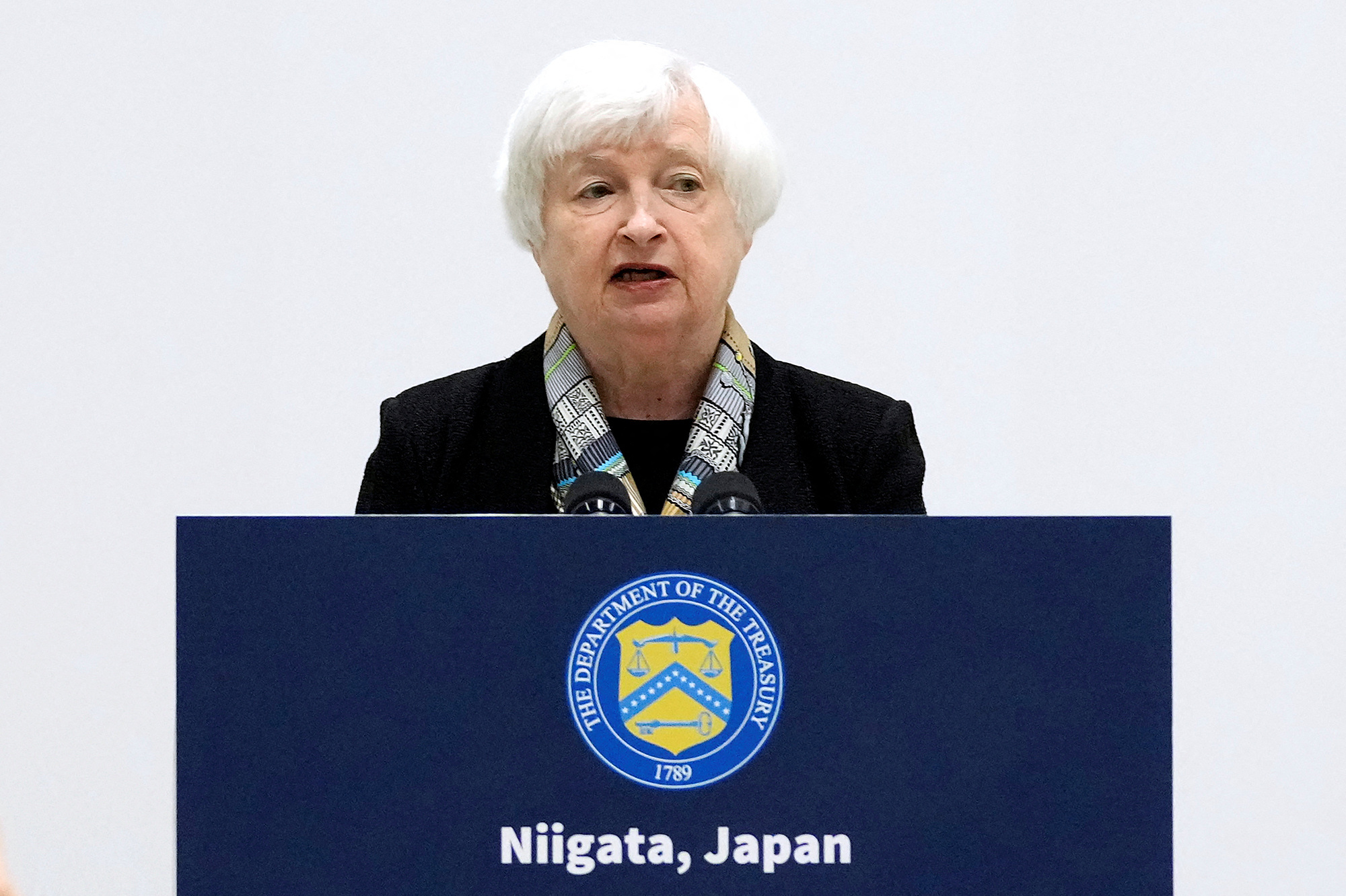 Bộ trưởng Tài chính Mỹ Janet Yellen tại họp báo ở Niigata hôm 11/5. Ảnh: Reuters