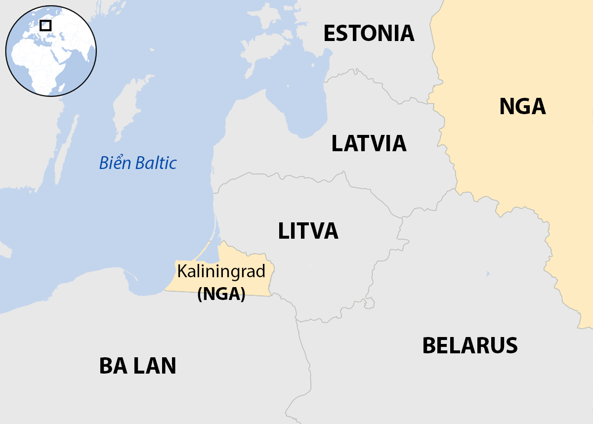 Vùng lãnh thổ hải ngoại Kaliningrad của Nga và biển Baltic. Đồ họa: BBC