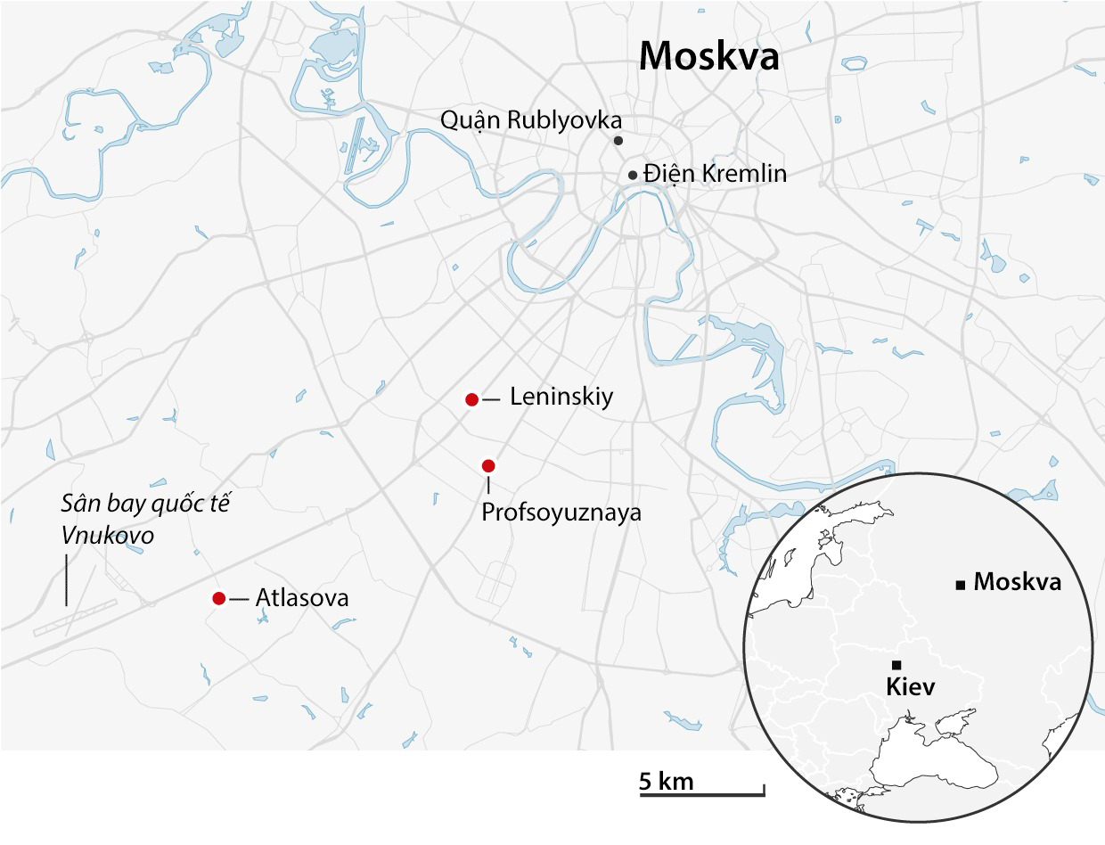 Vị trí các khu vực bị UAV tấn công ở Moskva ngày 30/5. Đồ họa: Guardian