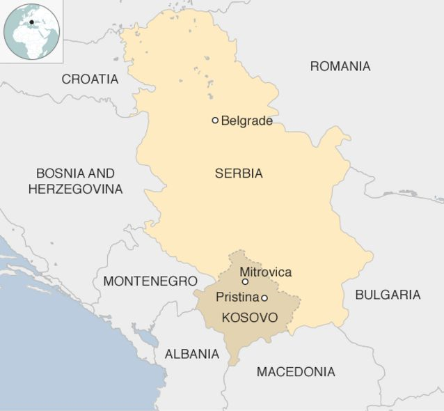 Vị trí Serbia và Kosovo. Đồ họa: BBC