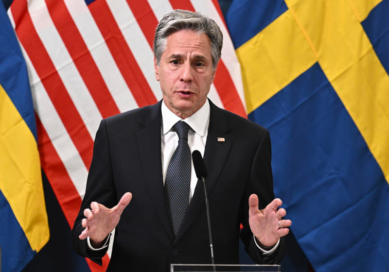 Ngoại trưởng Mỹ Antony Blinken tại buổi họp báo ở Lulea, Thụy Điển ngày 30/5. Ảnh: AP