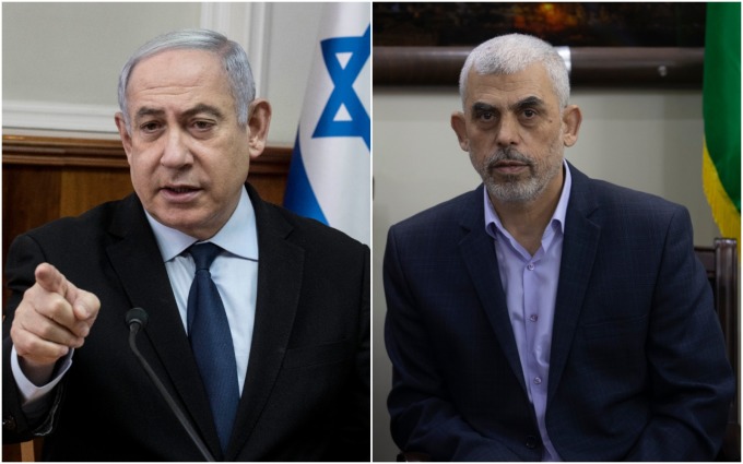 Thủ tướng Israel Benjamin Netanyahu (trái) và thủ lĩnh Hamas Yahya Sinwar. Ảnh: AP