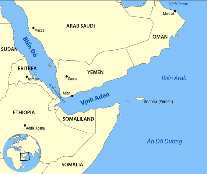 Vị trí Biển Đỏ, Vịnh Aden: Đồ họa: Wikimedia