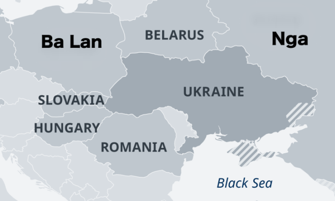Vị trí Ukraine giáp các nước thành viên NATO là Ba Lan, Slovakia, Hungary và Romania. Đồ họa: DW