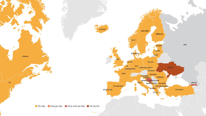Vị trí Thụy Điển, Nga và các nước NATO. Đồ họa:Tiến Thành