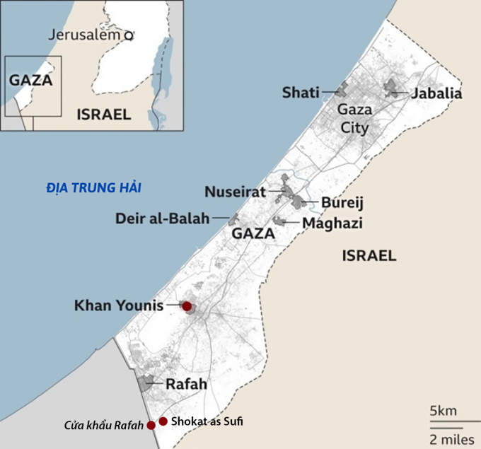 Vị trí thành phố Rafah. Đồ họa: BBC