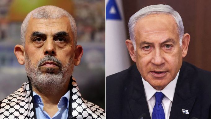 Thủ tướng Israel Benjamin Netanyahu (phải) và thủ lĩnh Hamas Yahya Sinwar. Ảnh: CNN