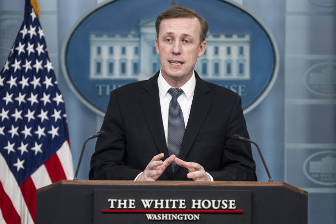 Cố vấn An ninh Quốc gia Mỹ Jake Sullivan tại họp báo Nhà Trắng vào ngày 24/4. Ảnh: AFP
