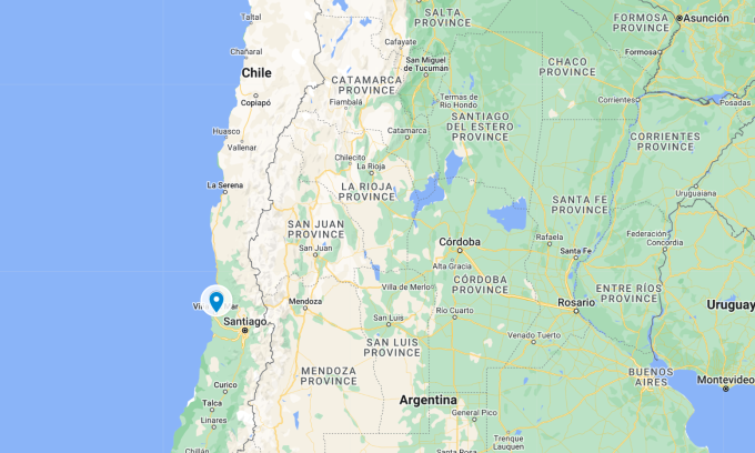 Vị trí Vina del Mar (chấm xanh). Đồ họa: Google Maps