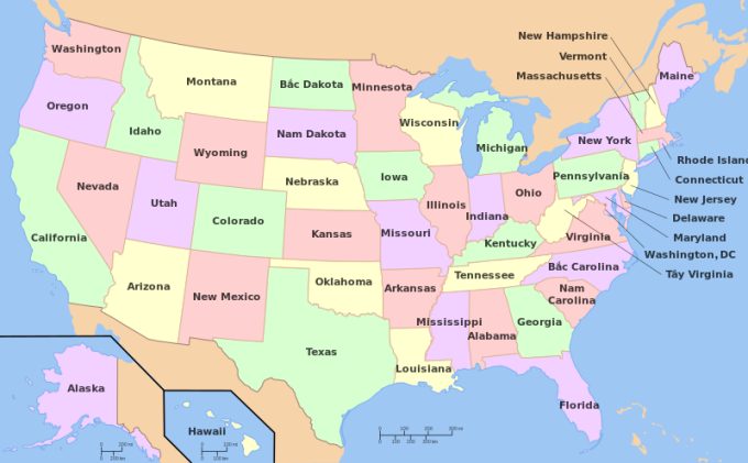 Vị trí các bang ở Mỹ. Đồ họa: Wikipedia