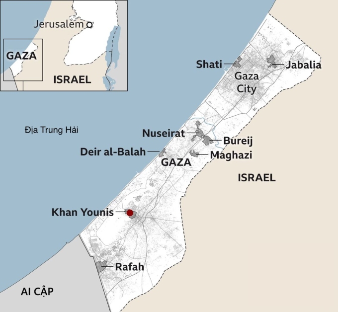 Vị trí Maghazi và Rafah tại Dải Gaza. Đồ họa: BBC