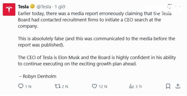 Tesla phủ nhận tin đồn đuổi việc Elon Musk khỏi vị trí CEO- Ảnh 1. Tesla phủ nhận tin đồn đuổi việc Elon Musk khỏi vị trí CEO- Ảnh 1.